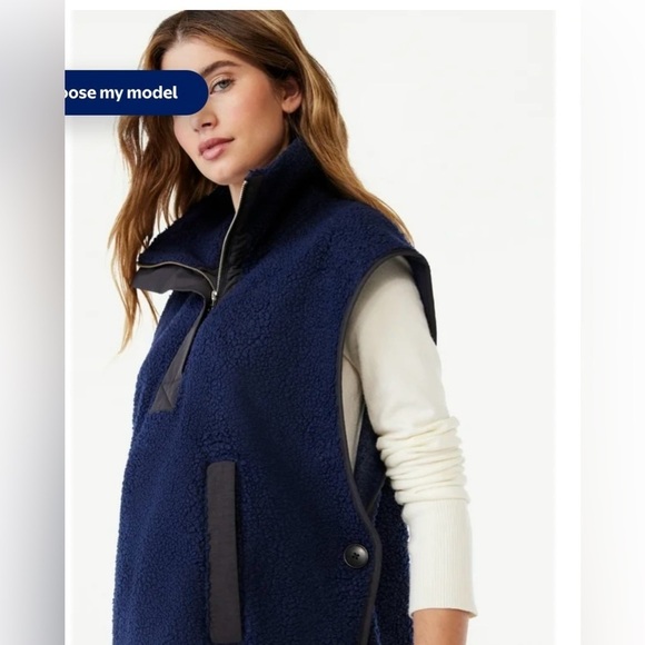 Free Assembly Women's Teddy dark blue Fleece Popover Vest, Size S - Picture 2 of 10